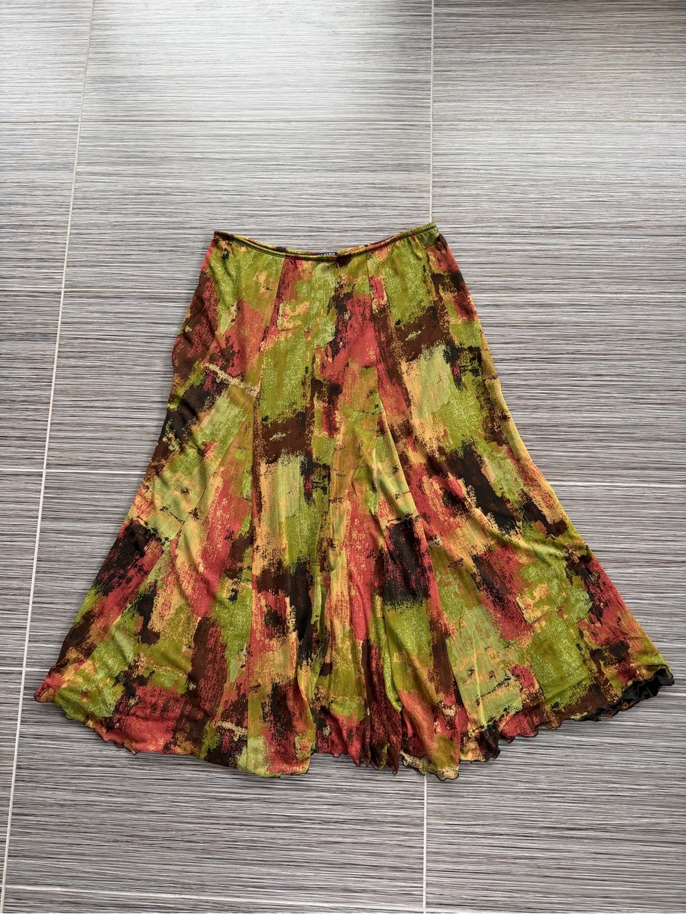 Anne Klein Green Multi-Color 100% Silk  Skirt